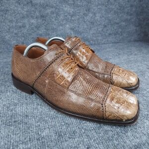 David Eden Shoes Mens Size 9.5 Brown LEX Genuine Crocodile Oxford Dress Cap Toe